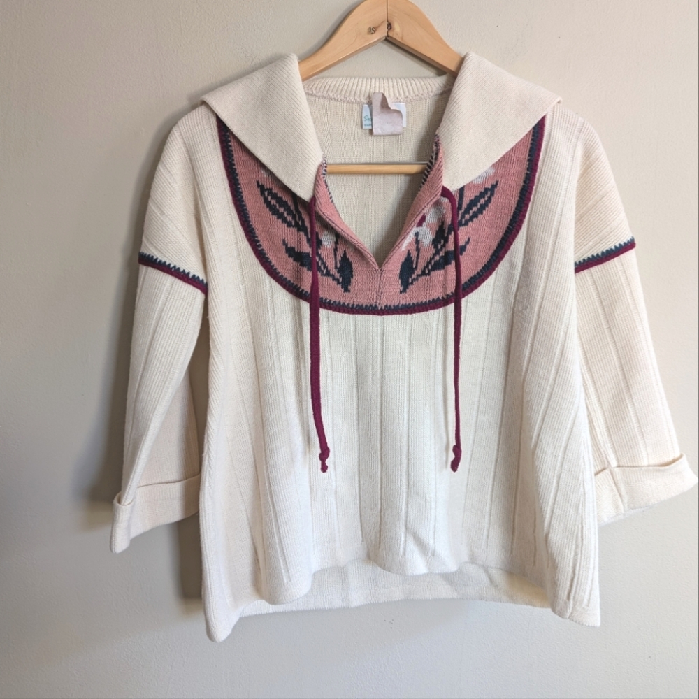 Vintage Sears Jr Bazaar 70s floral youth sweater size L or Women's XS/S